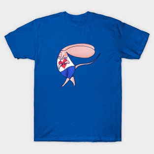 Cute mouse in love dancing on mainly blue background T-Shirt